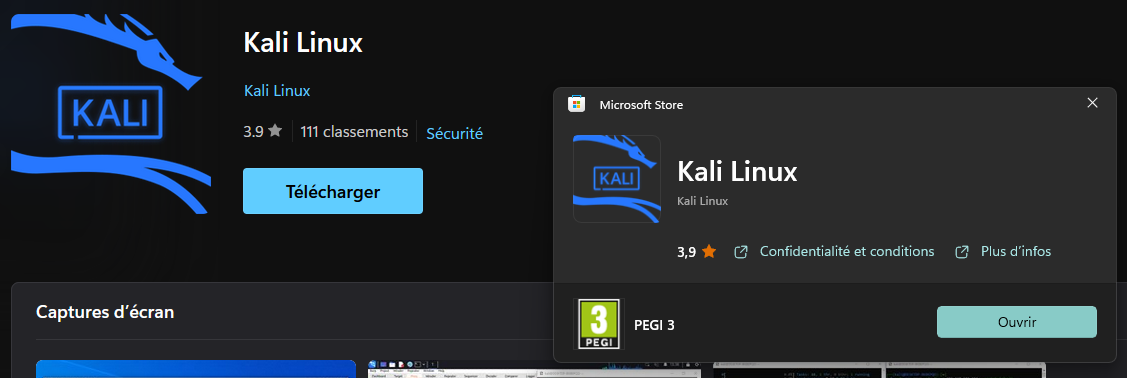 Kali Linux on Windows store